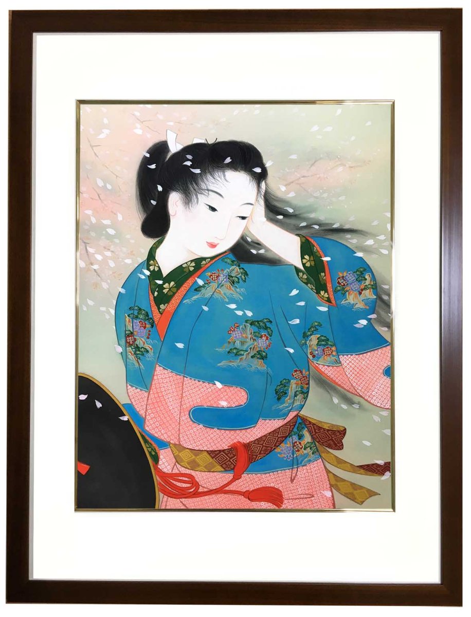 画像1: 美人画[花嵐-はなあらし-」大全紙版額入り (1)