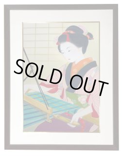 絵画,絹本,美人画,「洗い髪」,小全紙版額入りの,通販,は喜翔お