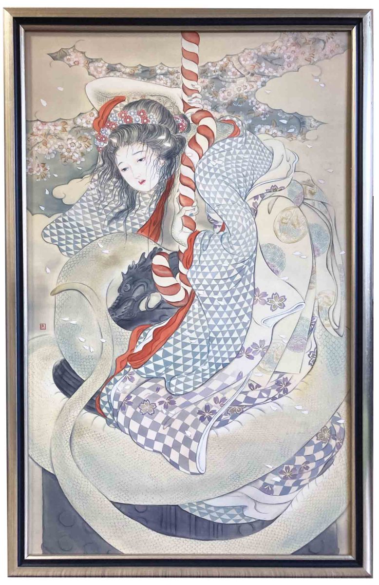 画像1: 歌舞伎連作「京鹿子娘道成寺/白拍子花子」M５０号額入り (1)