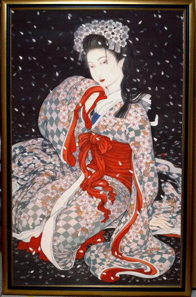八重桜  絵画 春の終わりに 花を咲かせる八重桜 ⁡ 枝いっぱいに纏った淡い