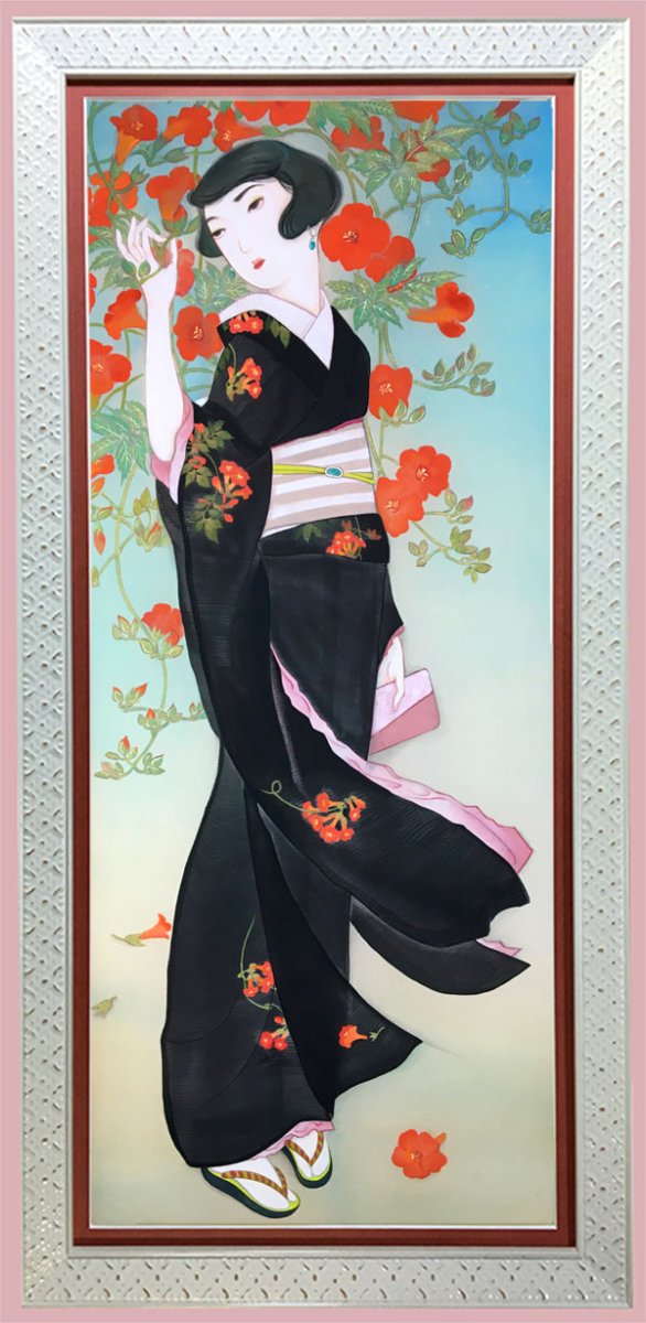 画像1: 大正浪漫「凌霄花-のうぜんかずら-」長方形額入り (1)